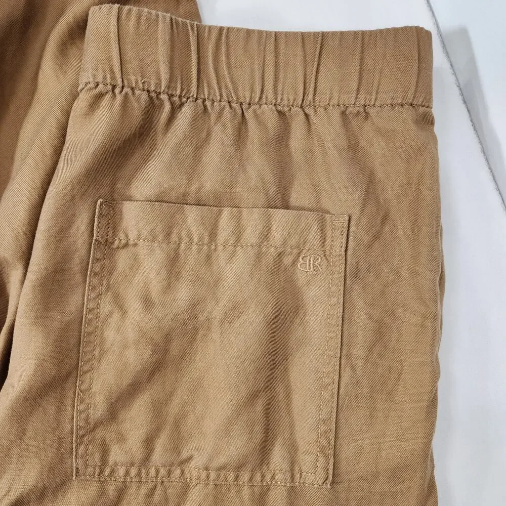 Banana Republic Women's Linen Blend Tapered Crop Pants Tan Pull On XL Pockets